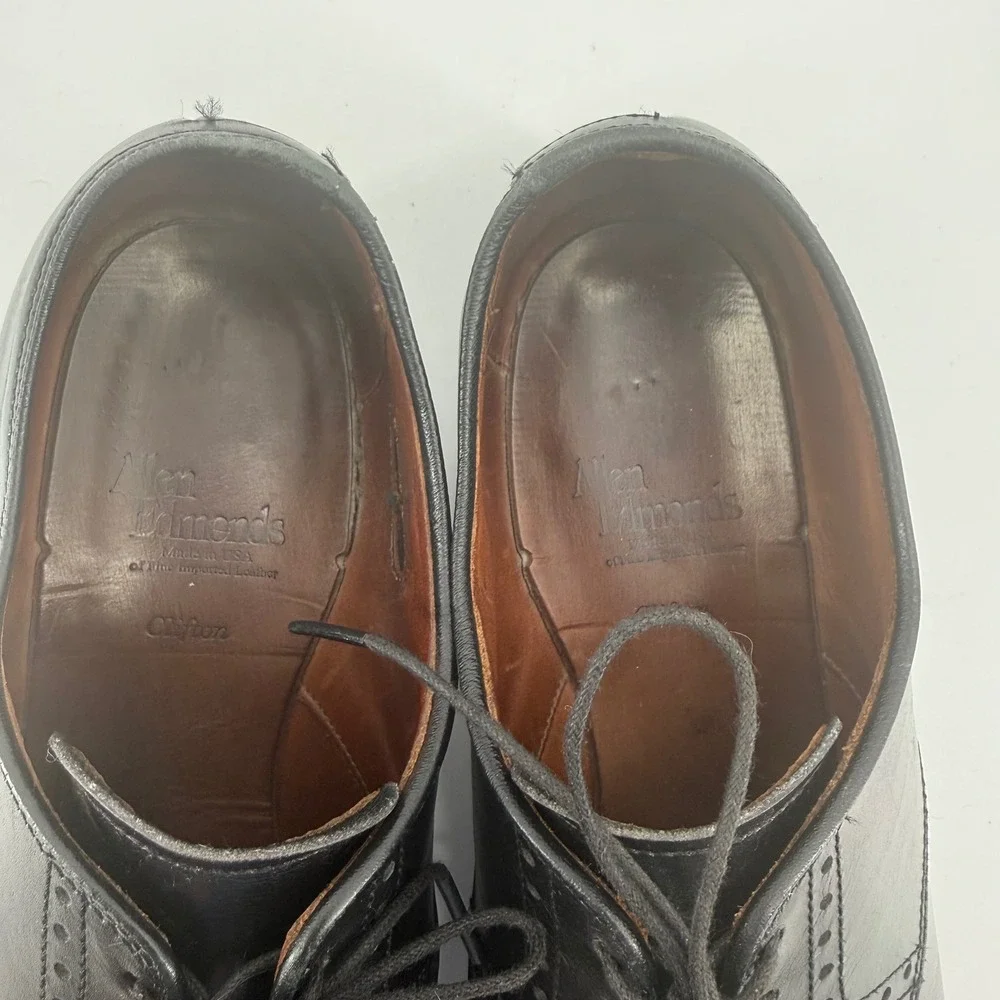 Allen Edmonds Clifton Mens 8 D Black Leather Cap Toe Brogue Blucher Oxfords 3308